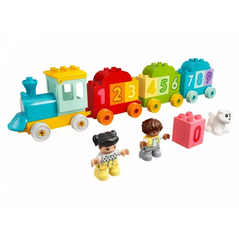 LEGO DUPLO pociąg z cyframi 10954 – pociąg edukacyjny z numerowanymi wagonikami do nauki liczenia i sortowania
