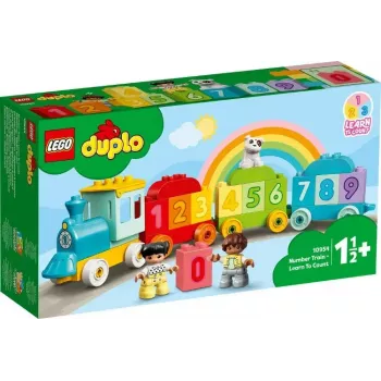 LEGO DUPLO pociąg z cyframi 10954 – pociąg edukacyjny z numerowanymi wagonikami do nauki liczenia i sortowania