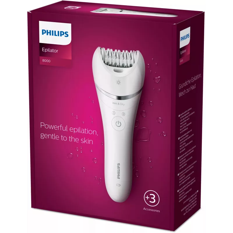 Epilator Philips BRE700/00, 32 pęsety, Wet & Dry, bezprzewodowy, 40 min pracy, 2 prędkości, zmywalny