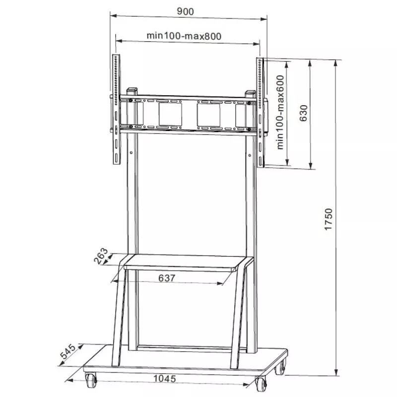 Przenośny stojak podłogowy do płaskich paneli TECHLY Signage Display Mount ICA-TR30 — do ekranów 55–100 cali, VESA 1200x600, maks. obciążenie 150 kg, kółka, czarny