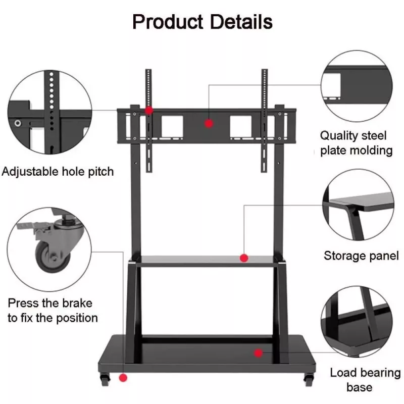 Przenośny stojak podłogowy do płaskich paneli TECHLY Signage Display Mount ICA-TR30 — do ekranów 55–100 cali, VESA 1200x600, maks. obciążenie 150 kg, kółka, czarny