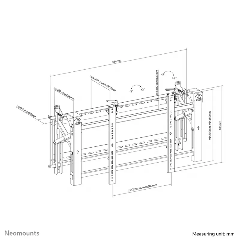 Neomounts LED-VW2000Czarny Videowall uchwyt ścienny 32-75 cali - wysuwany - maks. 70 kg