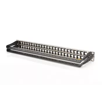 DIGITUS Modularny panel krosowy, ekranowany 48-portowy, pole opisowe, 1U, montaż w szafie rack, kolor czarny RAL 9005