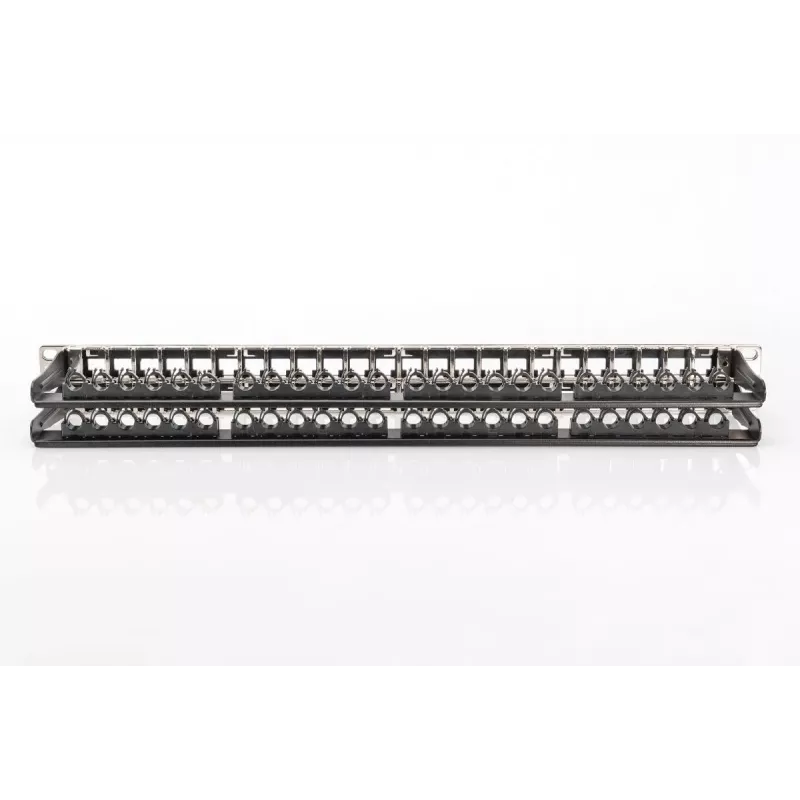 DIGITUS Modularny panel krosowy, ekranowany 48-portowy, pole opisowe, 1U, montaż w szafie rack, kolor czarny RAL 9005