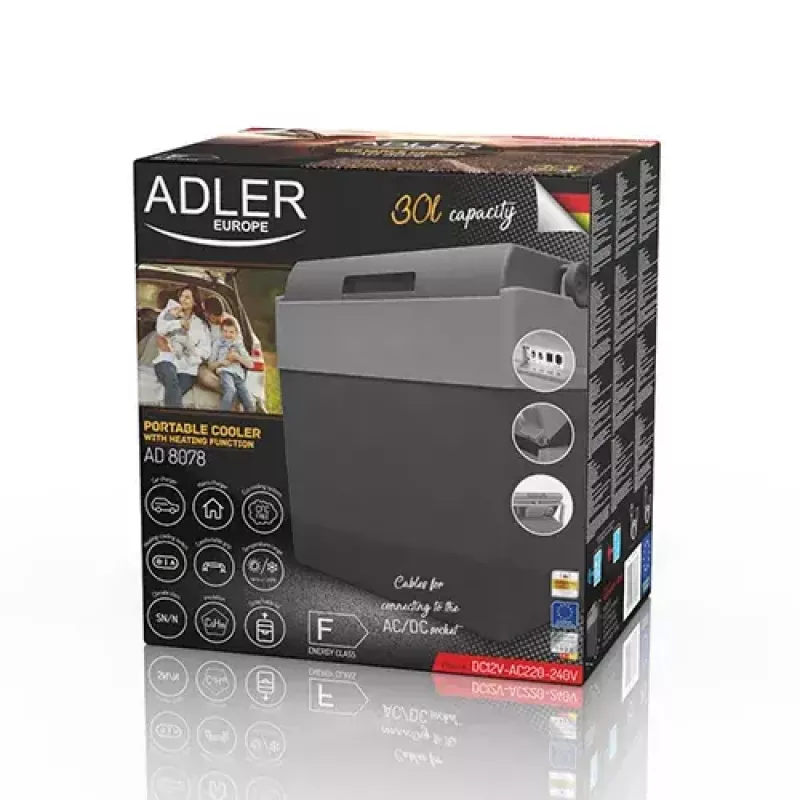 Adler AD 8078 przenośna lodówka elektryczna, 28 l, szara/biała