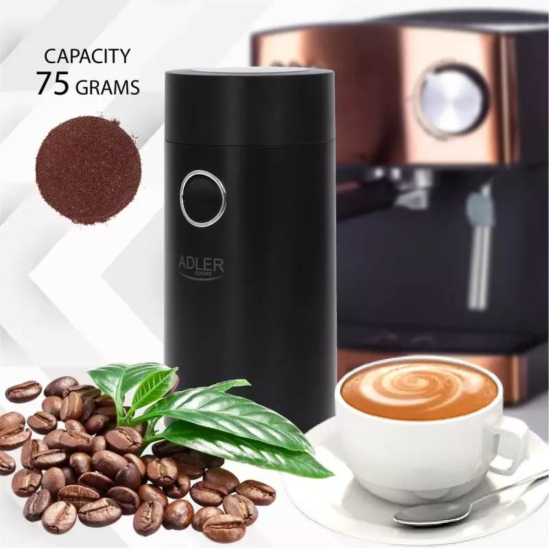Burr grinder Adler AD4446BS — 150 W, stainless steel burrs, 75 g bean hopper, Czarny