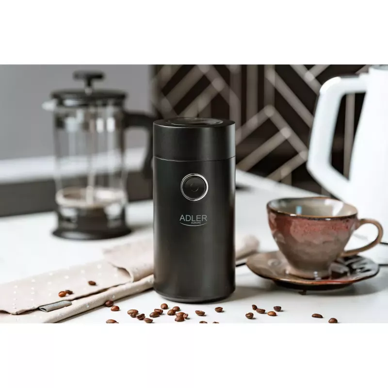 Burr grinder Adler AD4446BS — 150 W, stainless steel burrs, 75 g bean hopper, Czarny
