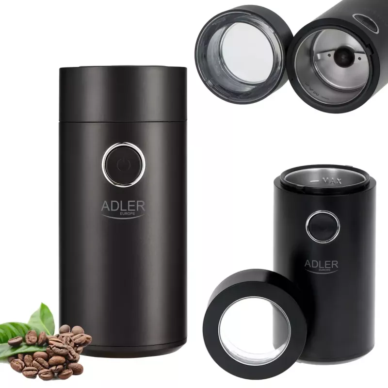Burr grinder Adler AD4446BS — 150 W, stainless steel burrs, 75 g bean hopper, Czarny