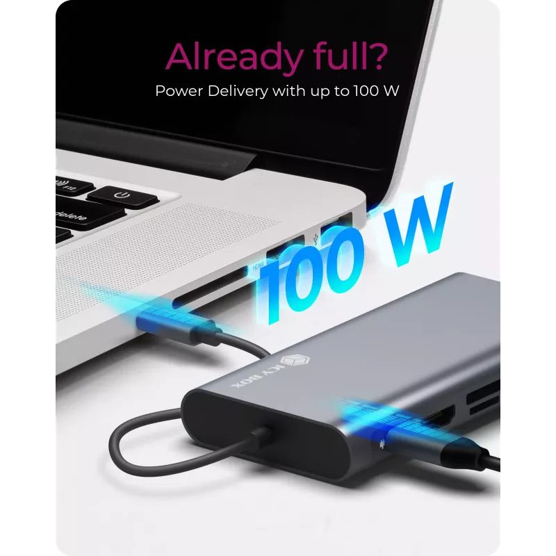 ICY BOX IB-DK4040-CPD Przewodowy USB 3.2 Gen 1 (3.1 Gen 1) Type-C Antracyt, Czarny