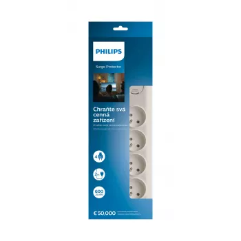 Listwa przeciwprzepięciowa Philips SPN7040WA/60 4 gniazda AC 600 J 2 m Biała