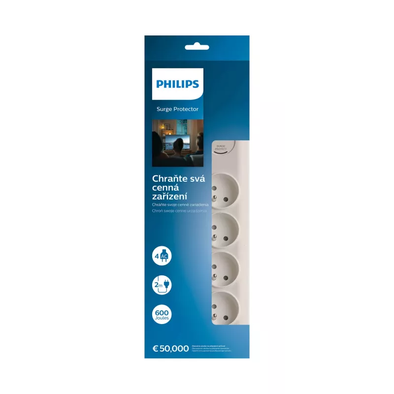 Listwa przeciwprzepięciowa Philips SPN7040WA/60 4 gniazda AC 600 J 2 m Biała