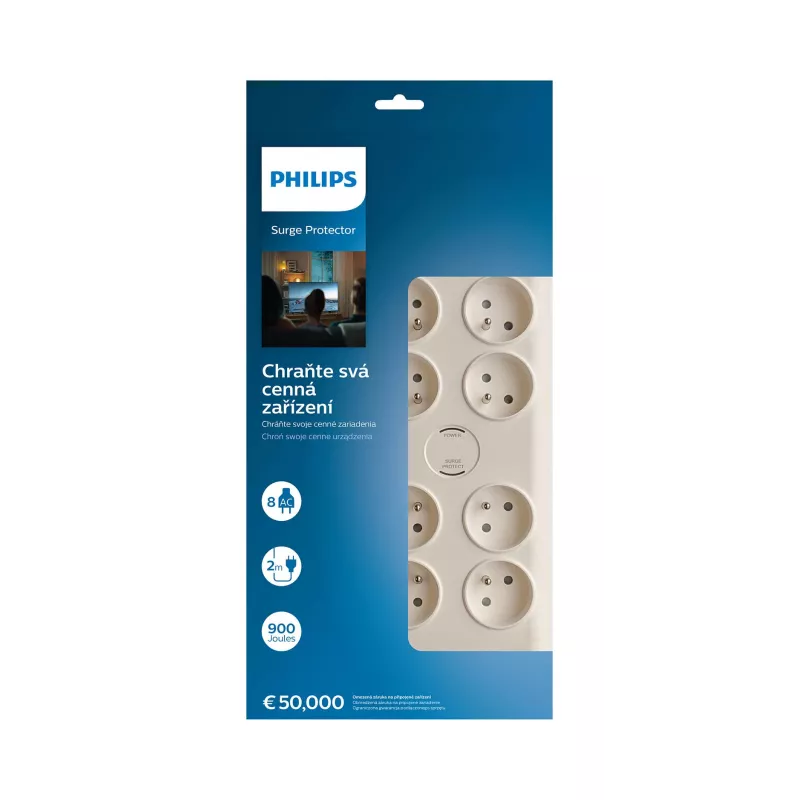 Philips SPN7080WA/60 listwa przeciwprzepięciowa biała 8 gniazd AC 2 m