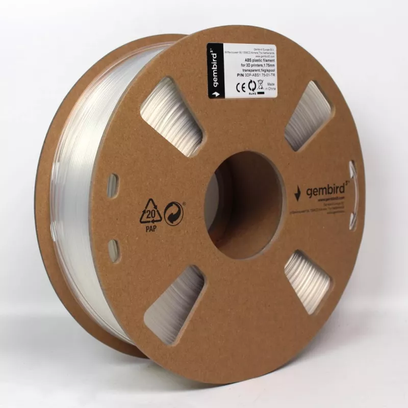 Gembird filament ABS 1,75 mm, 1 kg, przezroczysty