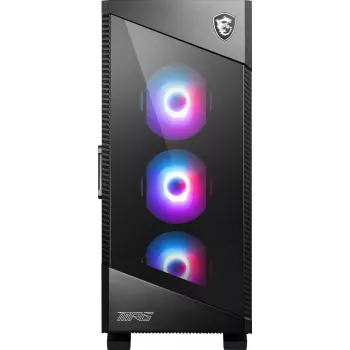 Obudowa PC MSI MPG VELOX 100R Mid Tower Czarna — ATX, 7 slotów rozszerzeń, 2× wnęki 3,5 cala, 2× wnęki 2,5 cala, USB-C