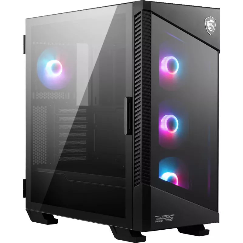 Obudowa PC MSI MPG VELOX 100R Mid Tower Czarna — ATX, 7 slotów rozszerzeń, 2× wnęki 3,5 cala, 2× wnęki 2,5 cala, USB-C