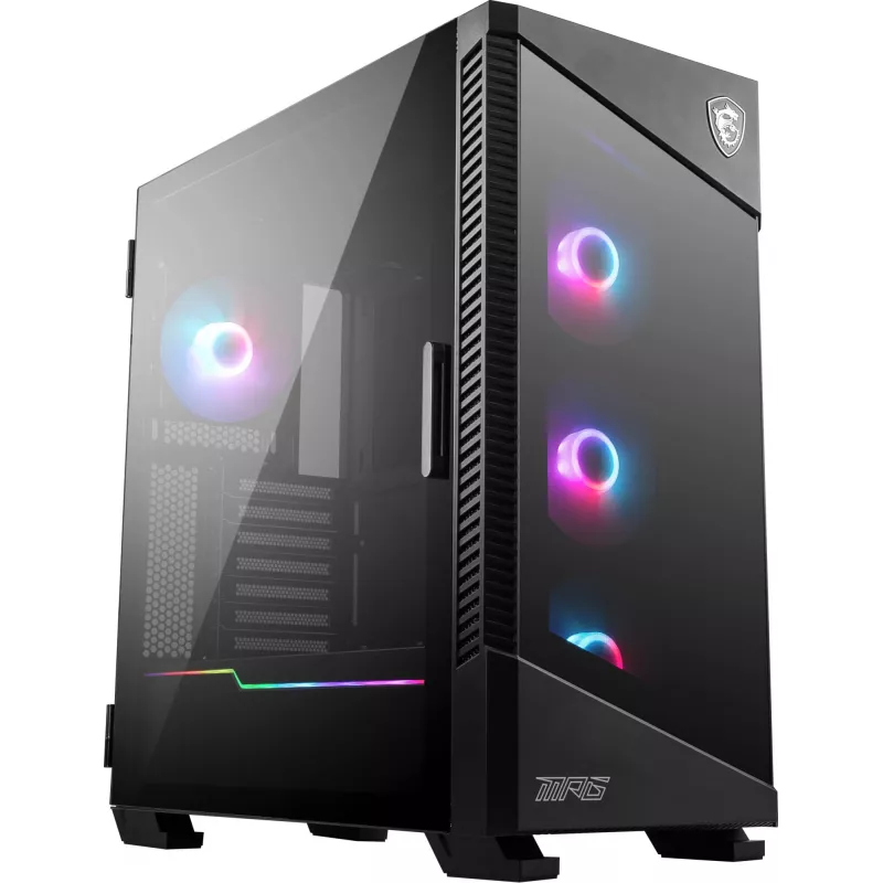 Obudowa PC MSI MPG VELOX 100R Mid Tower Czarna — ATX, 7 slotów rozszerzeń, 2× wnęki 3,5 cala, 2× wnęki 2,5 cala, USB-C