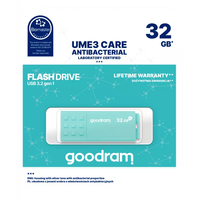 Pendrive GOODRAM UME3 32 GB USB Type-A 3.2 Gen 1 — turkusowy, odczyt 60 MB/s, zapis 20 MB/s