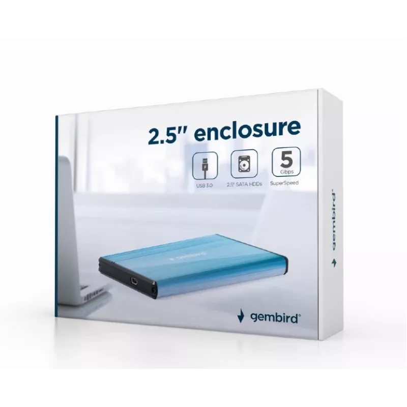 Obudowa HDD Gembird EE2-U3S-3-B — 2,5 cala, jednokieszeniowa, SATA, Mini‑USB A, do 7 TB, niebieska