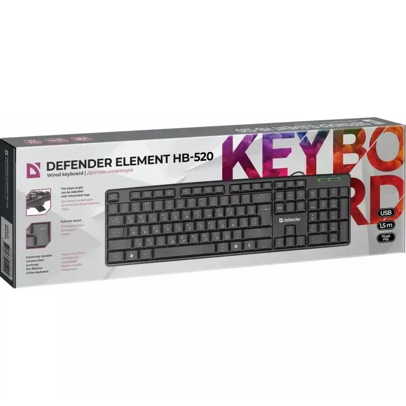 Przewodowa klawiatura USB DEFENDER HB-520 — kompaktowy układ, połączenie USB