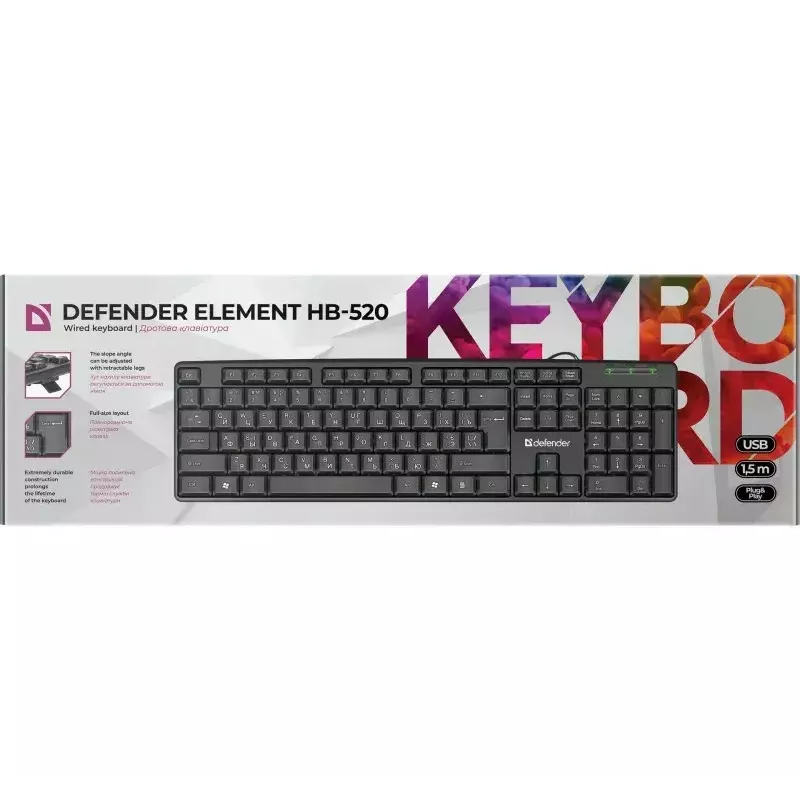 Przewodowa klawiatura USB DEFENDER HB-520 — kompaktowy układ, połączenie USB