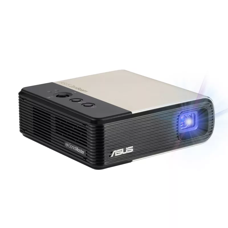 Projektor ASUS ZenBeam E2 o standardowej projekcji, 300 ANSI lumenów, DLP, WVGA (854x480), czarno-złoty
