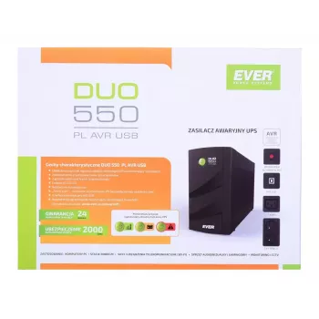 Zasilacz awaryjny UPS EVER DUO 550 PL AVR USB 550VA, 0,55 kVA / 330 W, Line-Interactive, 3× gniazda C13, akumulator 12V 5Ah
