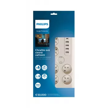 Philips SPN7060WA/60 listwa przeciwprzepięciowa biała 6 gniazd AC 2 m