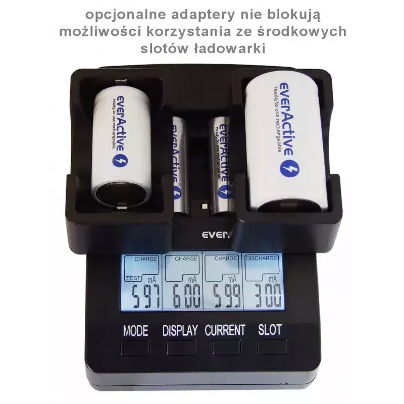 Ładowarka do akumulatorów everActive NC-3000 — uniwersalna ładowarka do AA/AAA/C/D (4-komorowa) czarna, 100–240 V