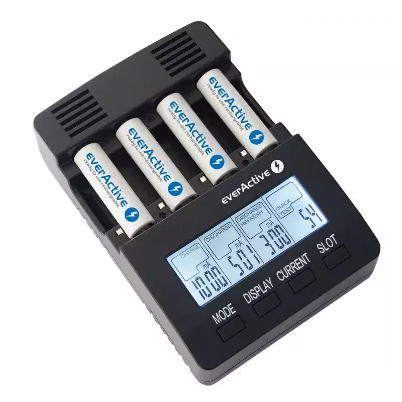 Ładowarka do akumulatorów everActive NC-3000 — uniwersalna ładowarka do AA/AAA/C/D (4-komorowa) czarna, 100–240 V