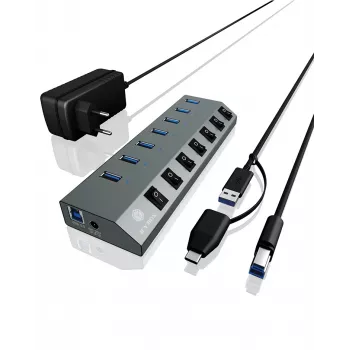 ICY BOX IB-HUB1701-C3 USB 3.2 Gen 1 (3.1 Gen 1) Type-B 5000 Mbit/s Antracytowy
