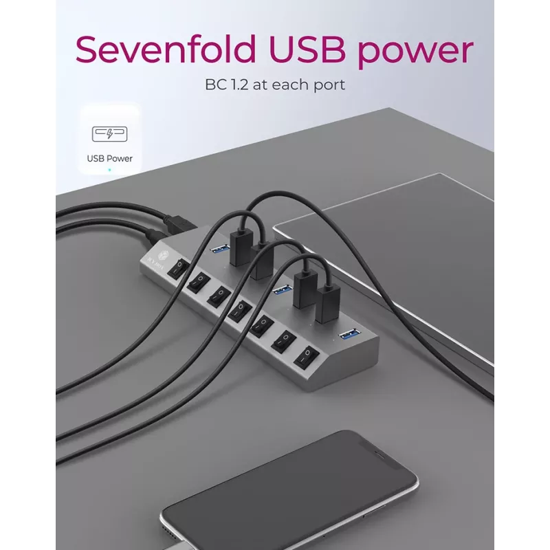 ICY BOX IB-HUB1701-C3 USB 3.2 Gen 1 (3.1 Gen 1) Type-B 5000 Mbit/s Antracytowy