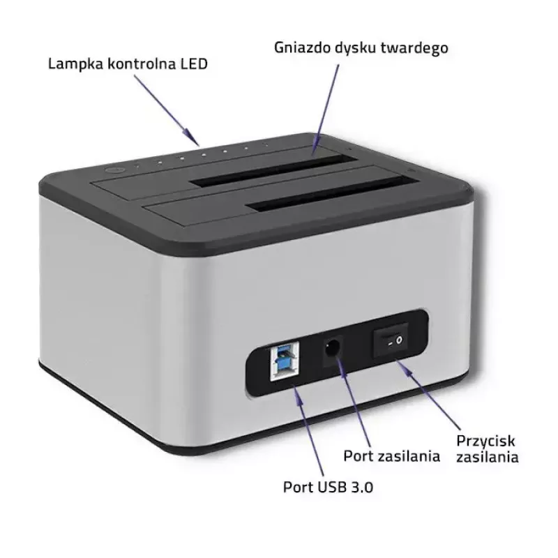 Stacja dokująca QOLTEC 5316 na 2x 2,5/3,5 cala HDD/SSD, SATA, USB 3.0 (5 Gb/s), obudowa aluminiowa