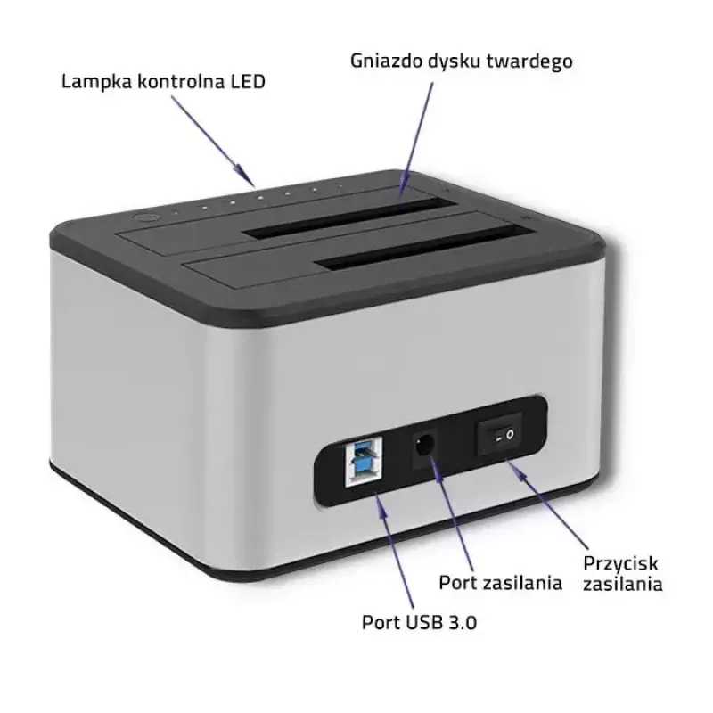 Stacja dokująca QOLTEC 5316 na 2x 2,5/3,5 cala HDD/SSD, SATA, USB 3.0 (5 Gb/s), obudowa aluminiowa