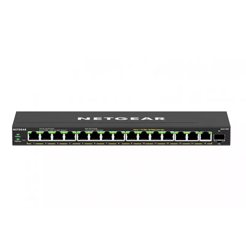 NETGEAR GS316EP-100PES przełącznik sieciowy zarządzalny Gigabit Ethernet (10/100/1000) Power over Ethernet (PoE) Czarny
