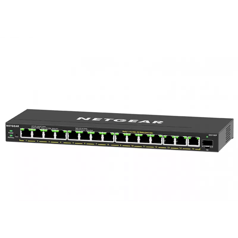 NETGEAR GS316EP-100PES przełącznik sieciowy zarządzalny Gigabit Ethernet (10/100/1000) Power over Ethernet (PoE) Czarny