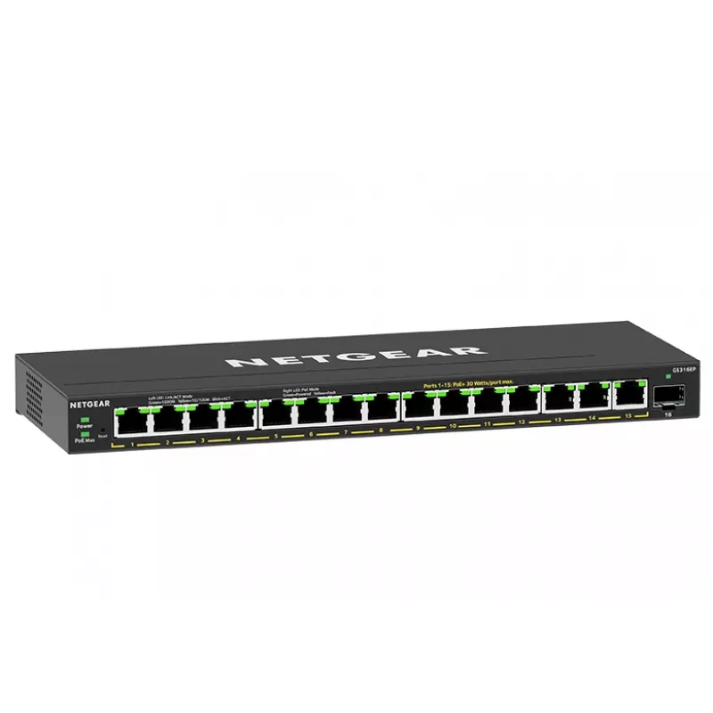 NETGEAR GS316EP-100PES przełącznik sieciowy zarządzalny Gigabit Ethernet (10/100/1000) Power over Ethernet (PoE) Czarny