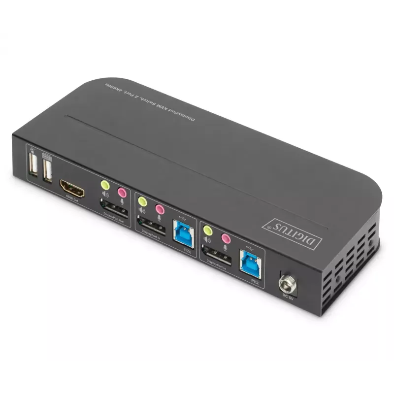 Przełącznik KVM DIGITUS, 2x1 DP, DP/HDMI Out, USB 4Kx2K@60Hz