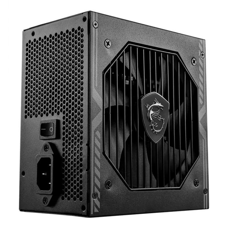 MSI MAG A550BN UK Zasilacz '550W, certyfikat 80 Plus Bronze, pojedyncza szyna 12V, układ DC-to-DC, wentylator 120mm, niemodularny, kable w oplocie, zasilacz ATX, przewód UK, czarny'