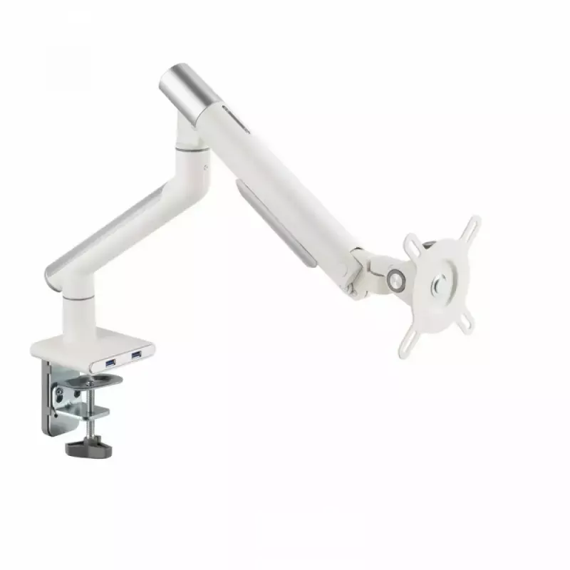 Uchwyt biurkowy do monitora ART RAMM L-19GD dla monitorów 17–32 cale, wspomagany gazowo, 2–9 kg, 2x USB 3.0, biały, zacisk
