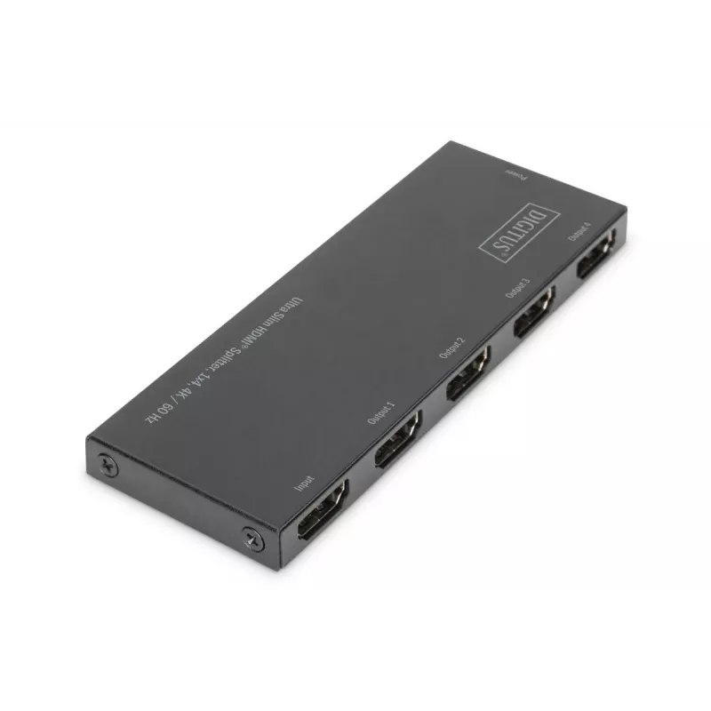 Rozdzielacz HDMI DIGITUS Ultra Slim, 1x4, 4K/60Hz HDR, HDCP 2.2, 18 Gbps, zasilany przez Micro USB