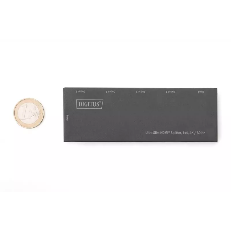 Rozdzielacz HDMI DIGITUS Ultra Slim, 1x4, 4K/60Hz HDR, HDCP 2.2, 18 Gbps, zasilany przez Micro USB
