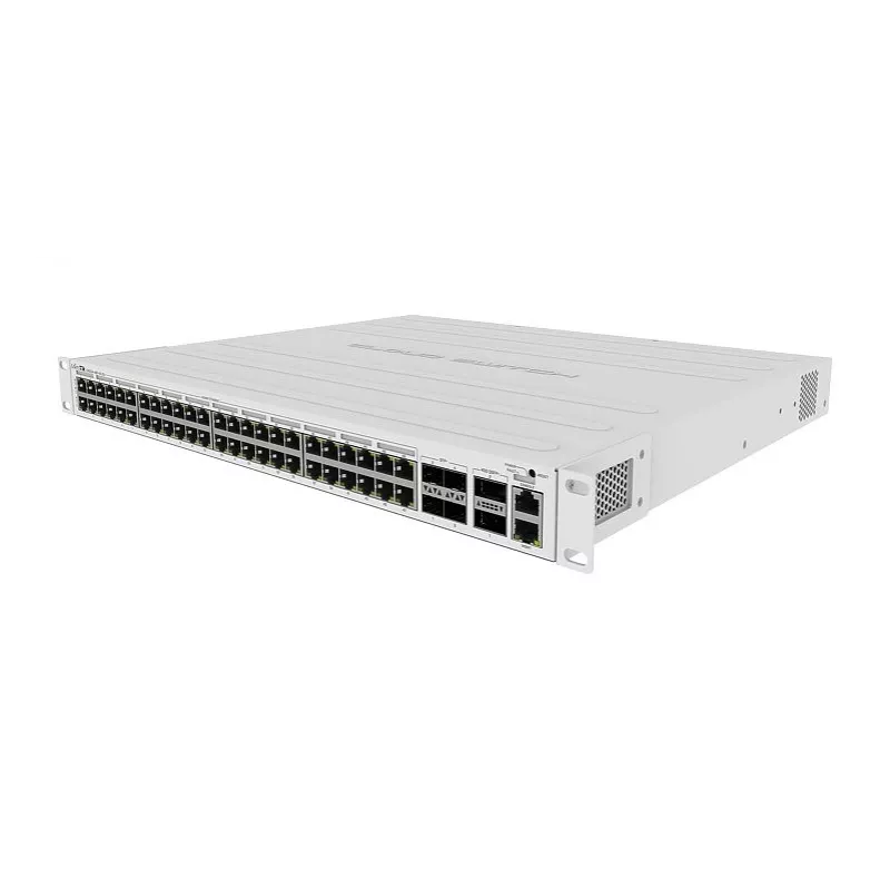 Zarządzalny przełącznik L3 MikroTik CRS354-48P-4S+2Q+RM — 48× Gigabit RJ-45, 4× SFP+, 2× QSFP+, 48 portów PoE