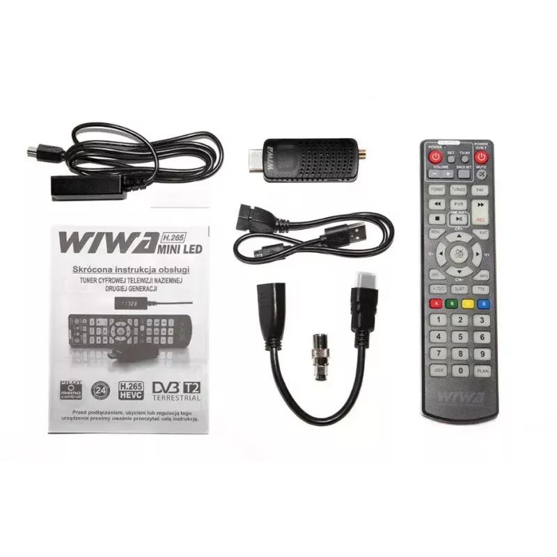 Odbiornik DVB-T/DVB-T2 WIWA H.265 MINI — Cyfrowy tuner naziemny H.265 HD, Full HD, HDMI, USB, 5V/1.5A