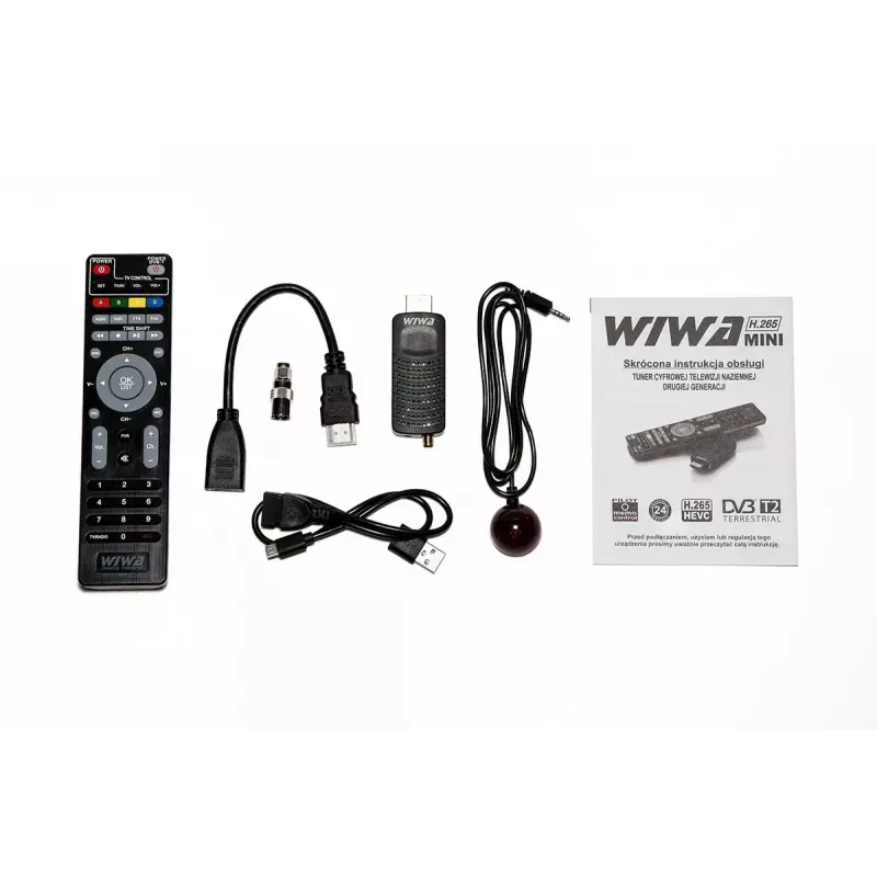 Odbiornik DVB-T/DVB-T2 WIWA H.265 MINI — Cyfrowy tuner naziemny H.265 HD, Full HD, HDMI, USB, 5V/1.5A