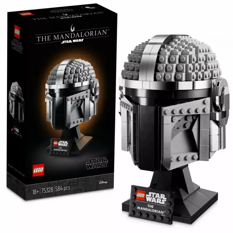Zabawka konstrukcyjna LEGO Hełm Mandalorianina 75328 — model wystawowy Star Wars, kolekcjonerska budowla, 584 elementy, wiek 18+