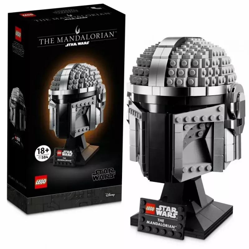 Zabawka konstrukcyjna LEGO Hełm Mandalorianina 75328 — model wystawowy Star Wars, kolekcjonerska budowla, 584 elementy, wiek 18+