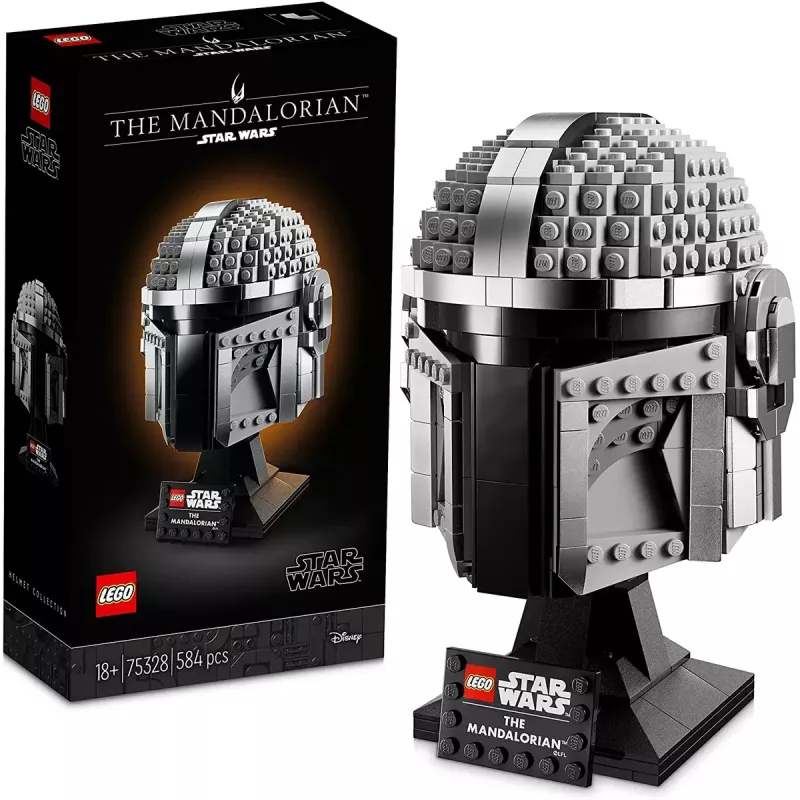 Zabawka konstrukcyjna LEGO Hełm Mandalorianina 75328 — model wystawowy Star Wars, kolekcjonerska budowla, 584 elementy, wiek 18+