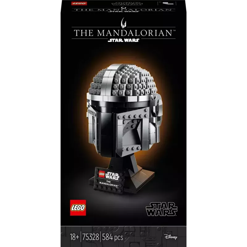 Zabawka konstrukcyjna LEGO Hełm Mandalorianina 75328 — model wystawowy Star Wars, kolekcjonerska budowla, 584 elementy, wiek 18+