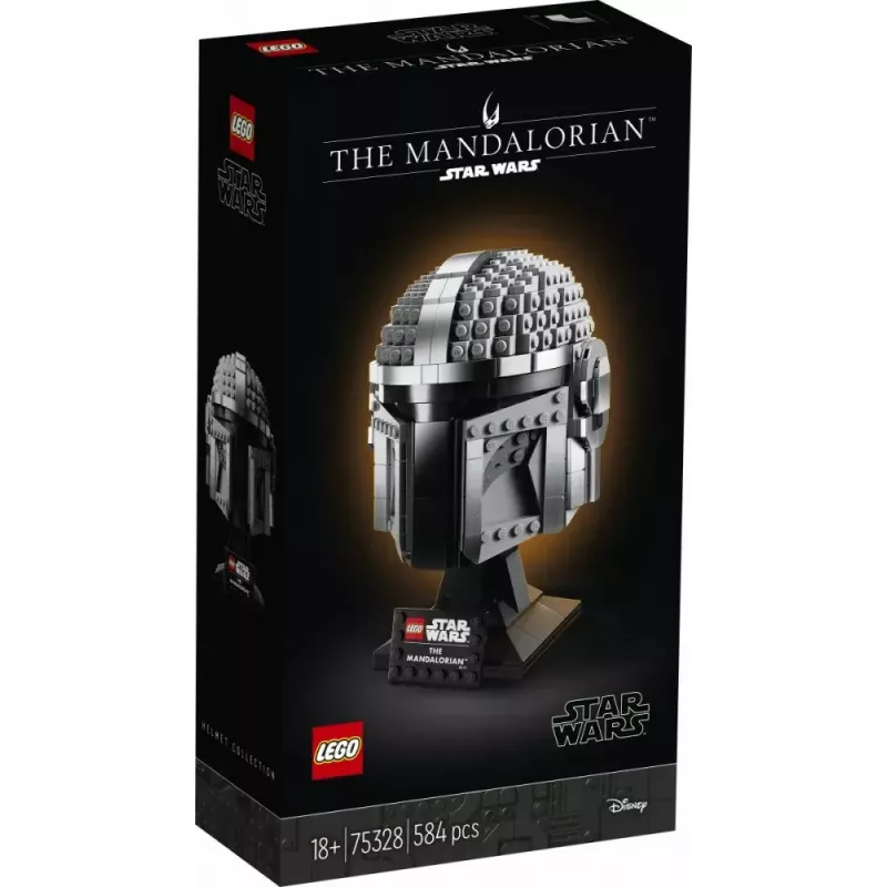 Zabawka konstrukcyjna LEGO Hełm Mandalorianina 75328 — model wystawowy Star Wars, kolekcjonerska budowla, 584 elementy, wiek 18+