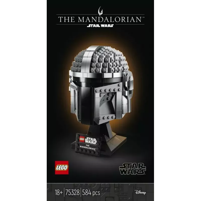Zabawka konstrukcyjna LEGO Hełm Mandalorianina 75328 — model wystawowy Star Wars, kolekcjonerska budowla, 584 elementy, wiek 18+